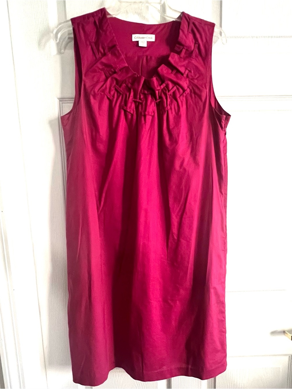 Coldwater Creak Sz 12 Ruffled Neck Sleeveless Cotton Dress  Lining Magenta Women